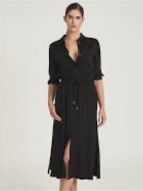 NWT REISS Rosie Mid-Length Shirt Dress in black Size 10
